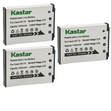 Image of Kastar 3-Pack Battery CNP-70 Replacement for Casio NP-70 NP70 CNP-70 CNP70 Battery Casio BC-70L Charger Casio Exilim Zoom EX-Z150SR Exilim Zoom EX-Z155 Camera