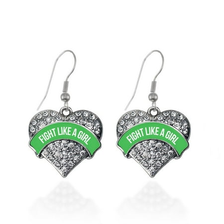 Emerald Green Fight Like a Girl Pave Heart Earrings