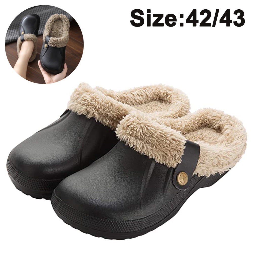 Waterproof Slippers Women Men Fur Lined Clogs Winter Garden Shoes Warm House Slippers Indoor Outdoor Mules Walmart