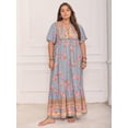 thumbnail image 3 of Dusty Blue Bohemian Plus Size Floral V-Neck Loose Maxi Dress For Summer Beach Holiday Party, 3 of 8