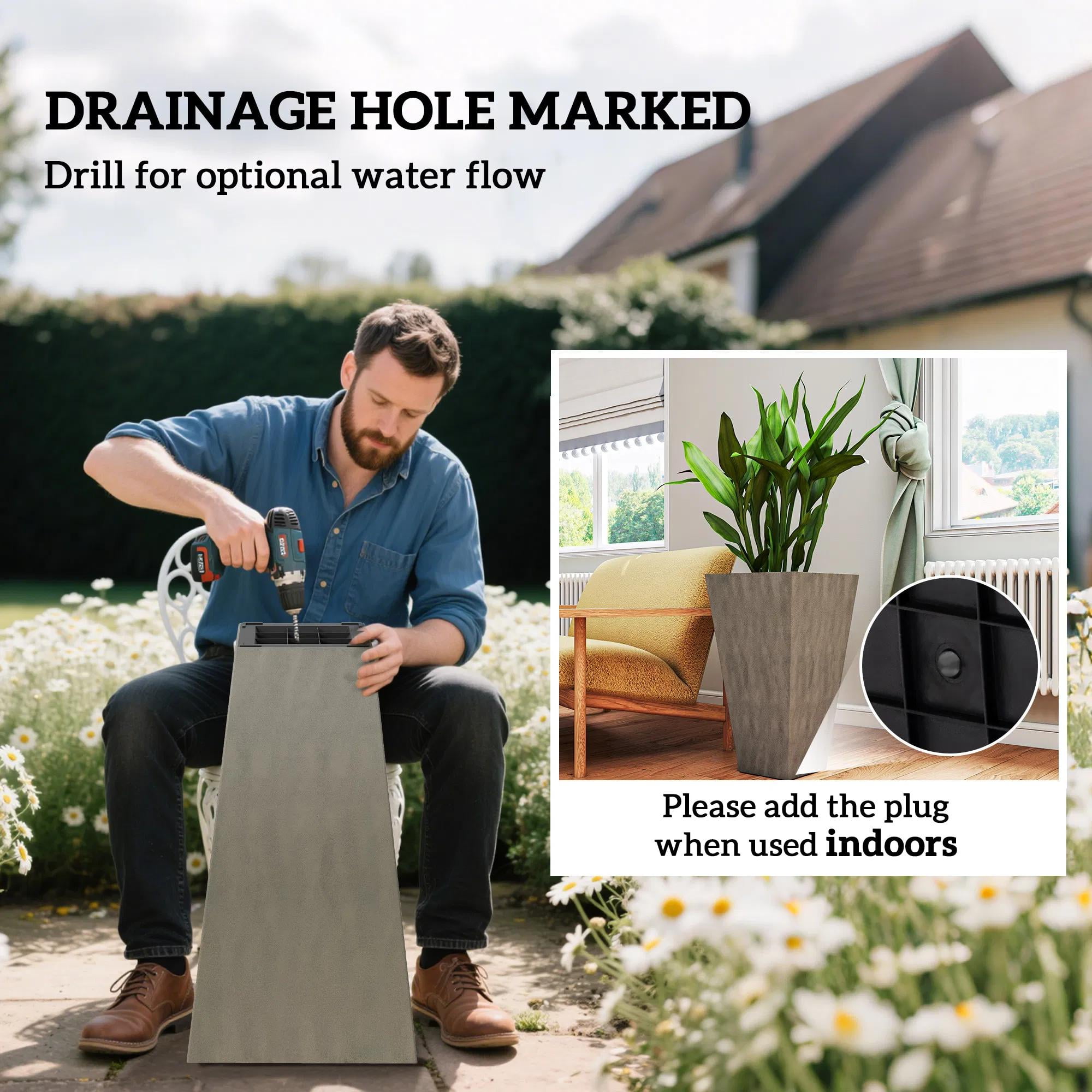 Set of 3 Tall Plastic Planterswith Drainage Hole, Outdoor Flower Plant Pots, Indoor Planters for Porch Patio and Deck