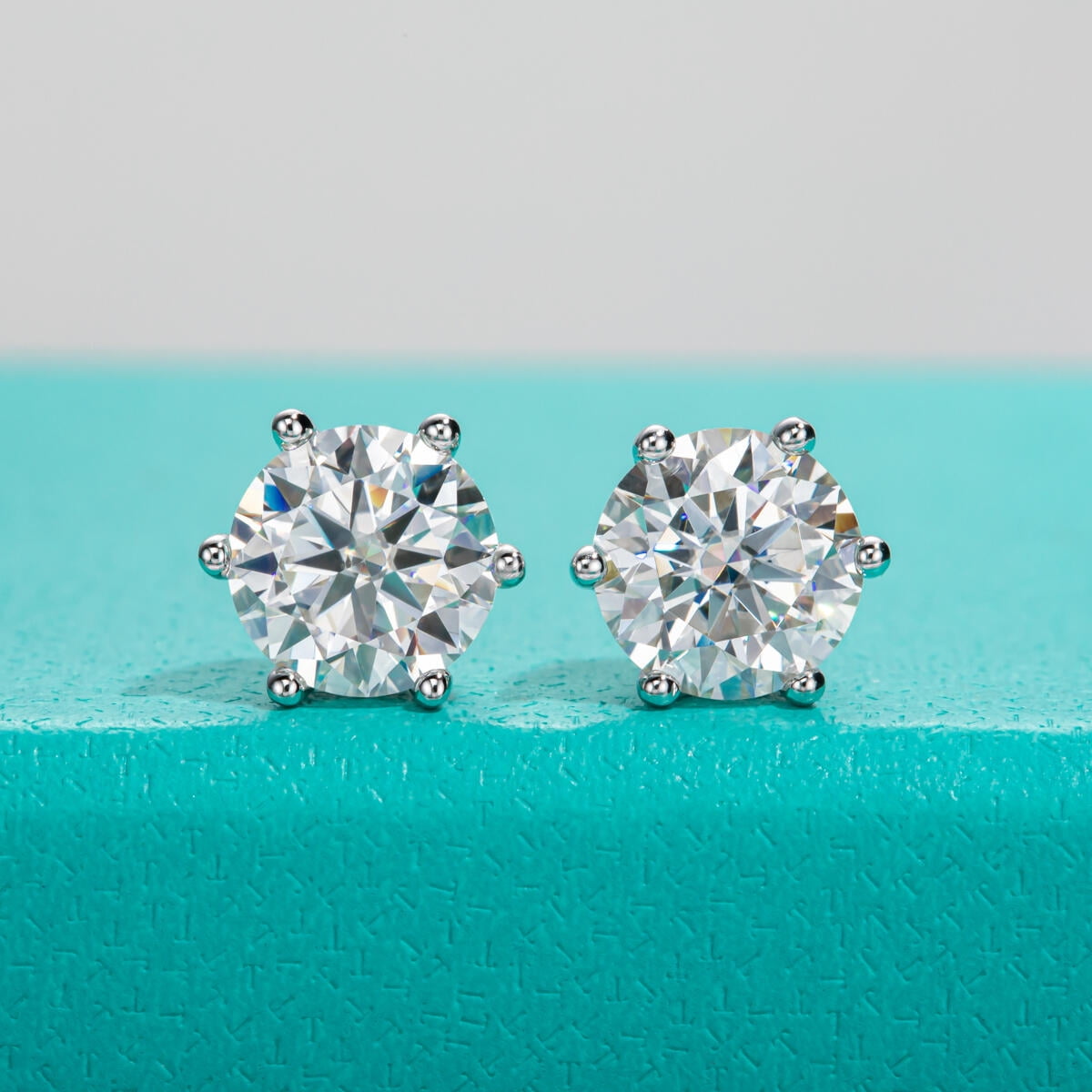 AnuClub 6.5mm Moissanite Stud Earrings Total 2 Carat 6-Prong D Color Round Cut Lab Created Diamond 14K Gold Plated S925 Silver Earrings for Women with Certificate