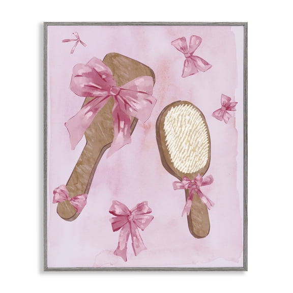 Stupell Industries Shabby Chic Lovely Pink Hairbrushes Gray Framed Giclee Art, 24 x 30, by Ziwei Li