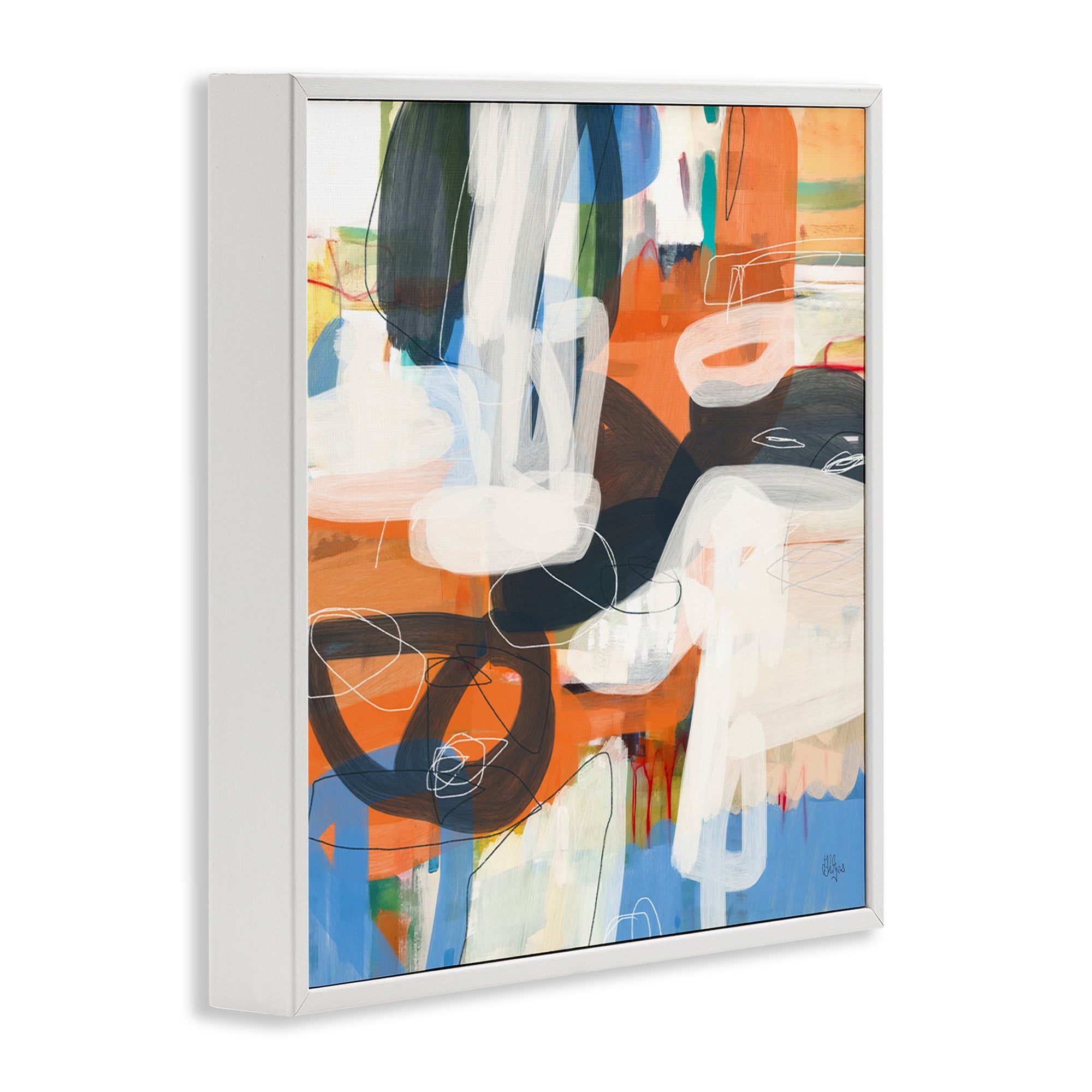 Stupell Industries Abstract Squiggle Distortion Abstract Painting White Framed Art Print Wall Art, 12 x 12