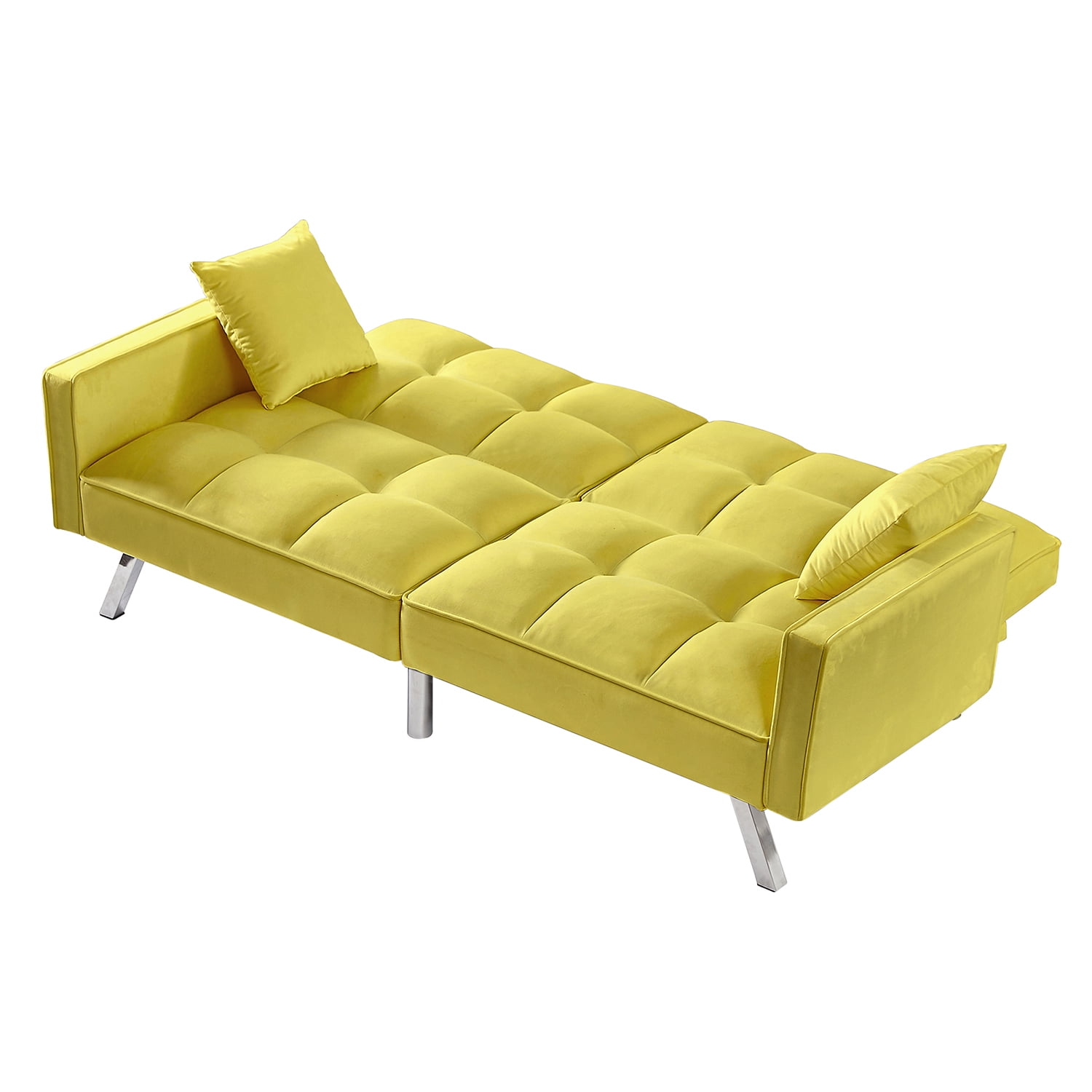 Kadyn Convertible Futon Sofa Bed, Velvet Couch Bed with Armrests and 2 Pillows, Modern Futon Sofa for Compact Living Space, Yellow Kadyn Convertible Futon Sofa Bed, Velvet Couch Bed with Armrests and 2 Pillows, Modern Futon Sofa for Compact Living Space, Yellow