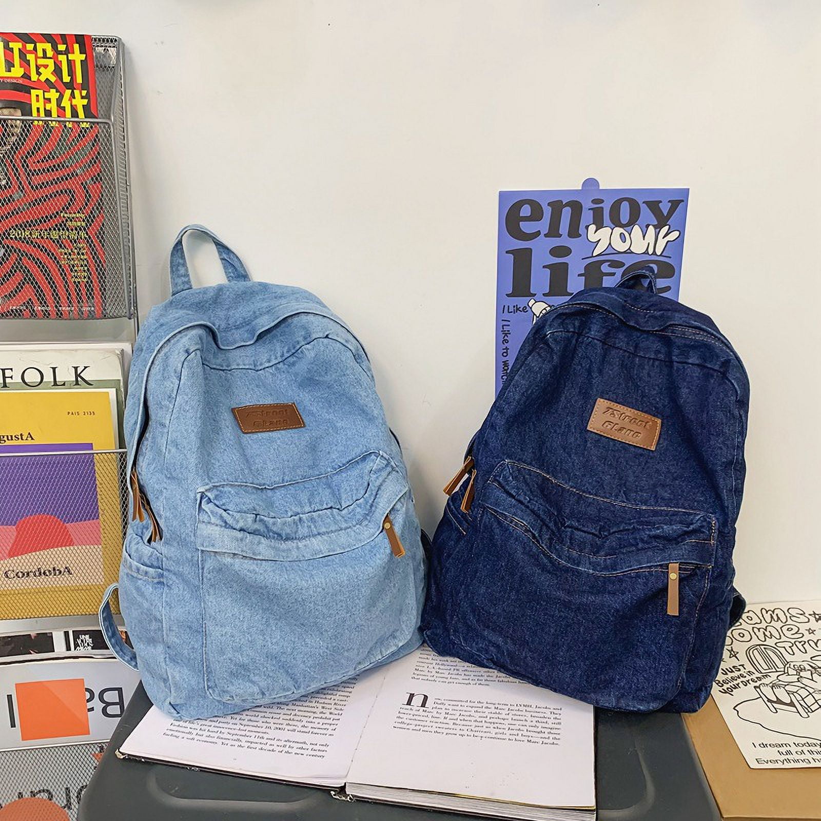 ◆MUCENT◆ Stainless Denim Backpack 3 Colors P00000QB 2023 New Denim Backpack for Men and Women Fashion Pleats