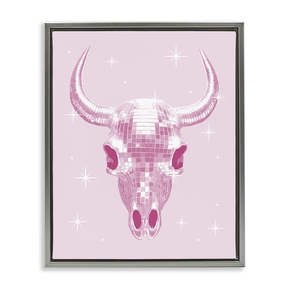 Stupell Industries Pastel Disco Cattle Skull Animals Painting Gray Floater Framed Canvas Art Print Wall Art, 17 x 21