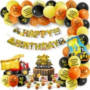 69pcs Construction Birthday Party Supplies Construction Theme Party Decorations Set Include Banner, Balloons, Cake Toppers for Kids Excavator Birthday Party
