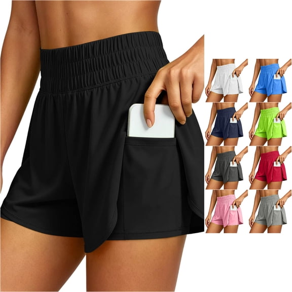 WERYOUNG High Waist Yoga Shorts For Women Running Gym Shorts With Built In Layered And Pocket For Exercise And Training Comfortable Bottoms L