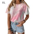 thumbnail image 1 of Camiseta de mujer Cuello redondo Manga corta Tie-dye Printed Casual Top, Rosa, XL sidaley AP000470-20, 1 of 7