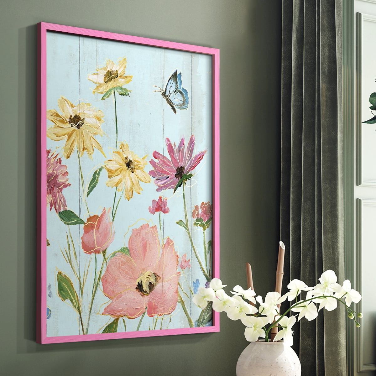 Wildflower Flutter II Framed Print - Solid Wood in Single Picture Frame Solid Wood 2 Framed Print