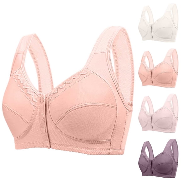 Plus Size Front Closure Underwear For Curvy Mothers Wire Free Gathering Bra Light Pink 38