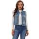 thumbnail image 3 of Allegra K Chaleco de mezclilla para mujer, chaqueta desgastada sin mangas con cuello doblado y perlas Azul S, 3 of 5