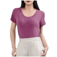 thumbnail image 3 of Htigea Womens Knit Tops 2025 Spring Summer V Neck Shirts Casual Trendy Women's Blouses Basic Tee Sale Purple,XL, 3 of 6