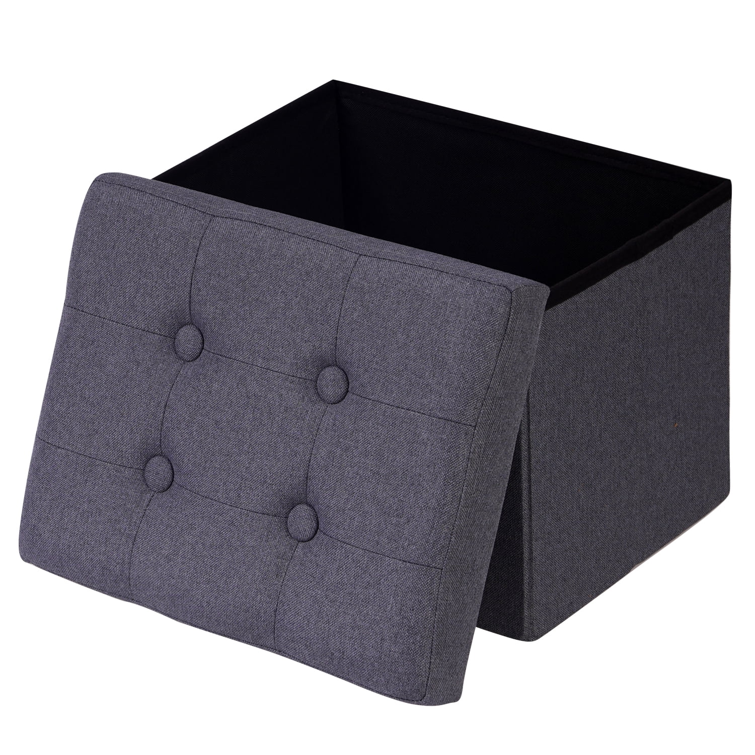 Storage Ottoman Cube - Ottoman as Stool, Foot Rest & Stepping Stool - Folding with Padded Seat Gray