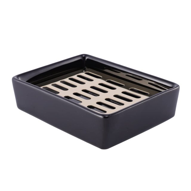Caja de jabón, accesorio de baño, jabonera, placa de golpe para puerta, plato para escurrir jabón, bandeja de accesorios, soporte de Metal, toallas de baño negras, jabón