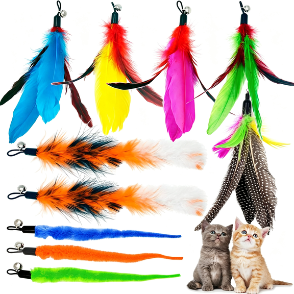 CYFW Cat Feather Toys Refills, 10 Pieces Worms Feathers Refills, Cat Wand Replacement Feathers Toy for Indoor Cats Cat Wand Toy