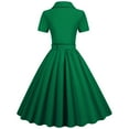 thumbnail image 6 of Women's Audrey Hepburn Retro Vintage Tea Party Prom Dress Short Sleeve Elegant Cocktail Party Swing Midi Dress, 6 of 8