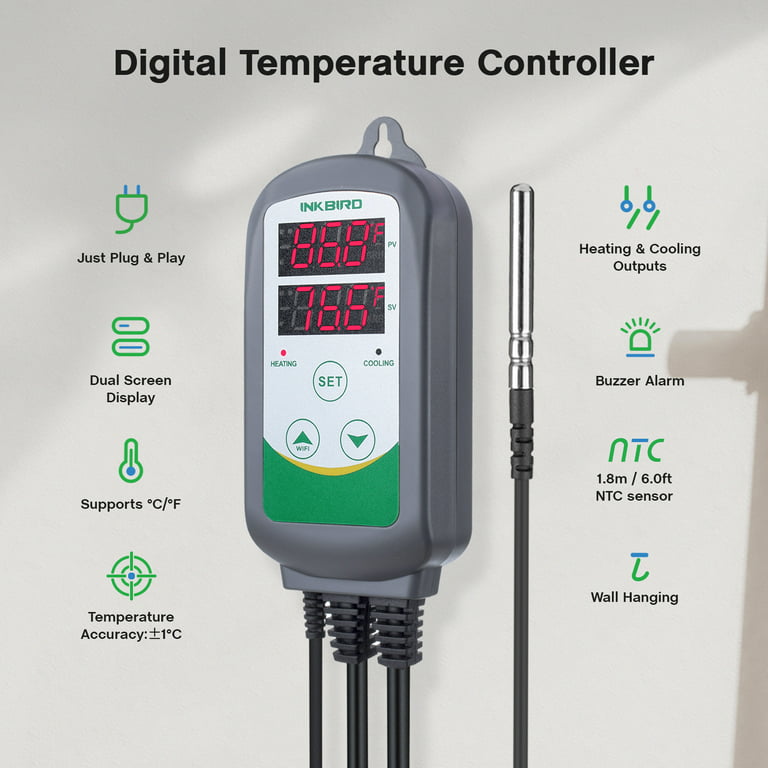 Inkbird ITC-308 Digital Temperature Controller 2-Stage Outlet Thermostat Heating