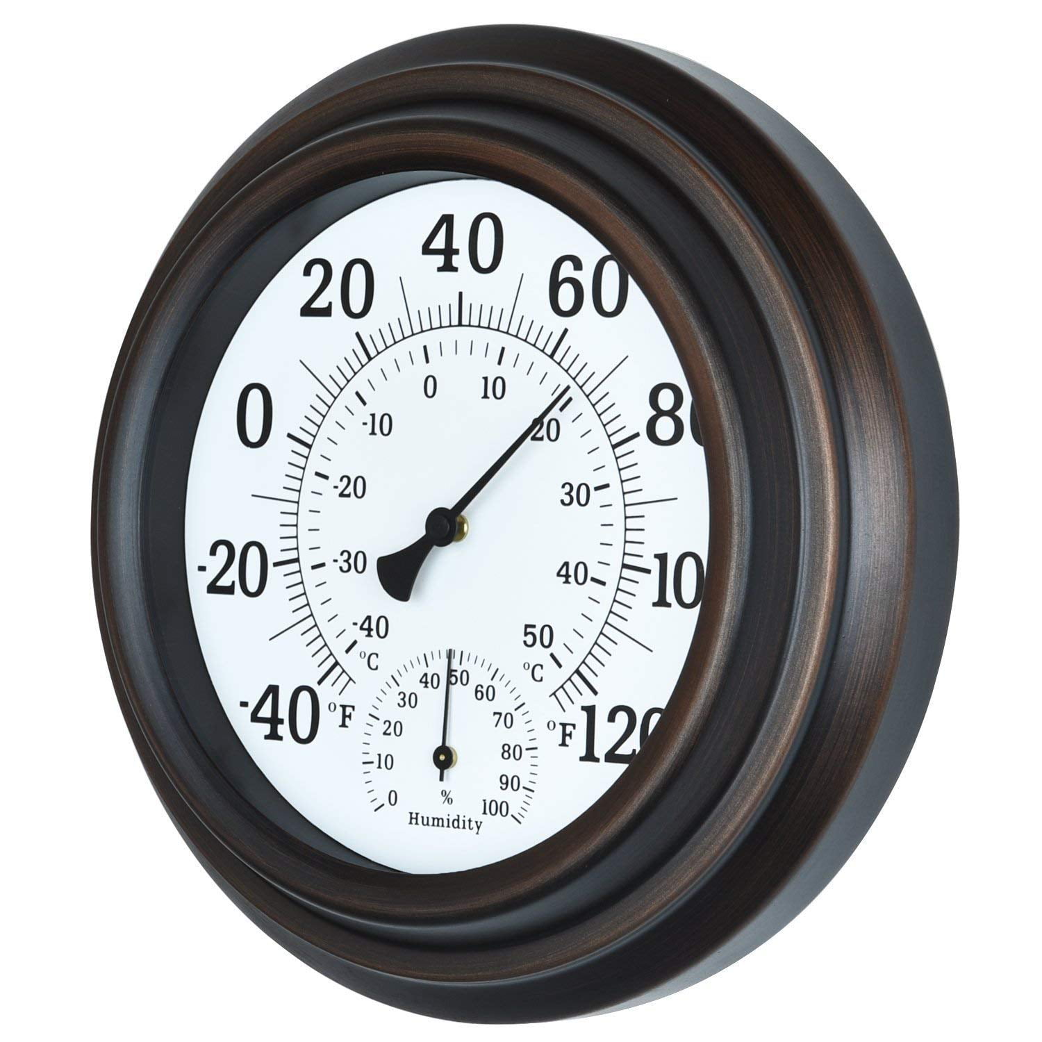 Large Number Thermometer Indoor Outdoor Thermometer Wireless Black Garden Wall Thermometer Hygrometer for Patio No Battery Needed Hanging Decorative Hygrometer Round 10 in Diameter 