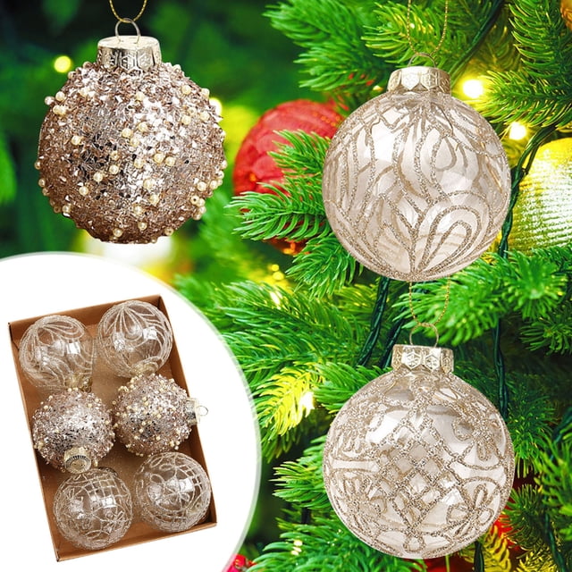 Juego de adornos para árboles de Navidad de 6 piezas Pelotas pintadas transparentes | Decoraciones navideñas inquebrantables de 8 cm | Esferas de decoración colgantes festivas | Diseño Único Pintado