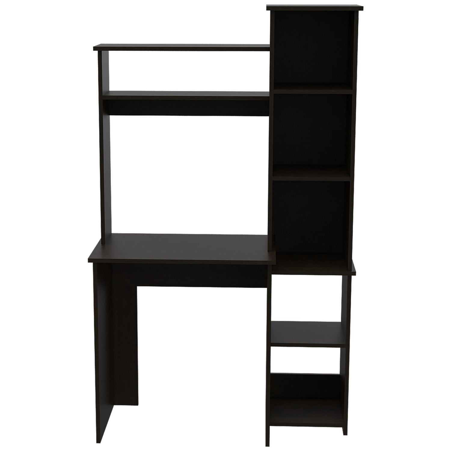 Asteroutdoor Wenge 6-Shelf Writing Desk with Built-in Bookcase, Particle Board, 39.7 in Wide, 63.9 in High, Home Office Study