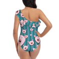 thumbnail image 5 of Uemuo Funny Pig Faces Print Women's One Piece Swimsuit Asymmetrical Neck Bathing Suit One Shoulder Side Cutout Ruffle Swimwear-Medium, 5 of 6