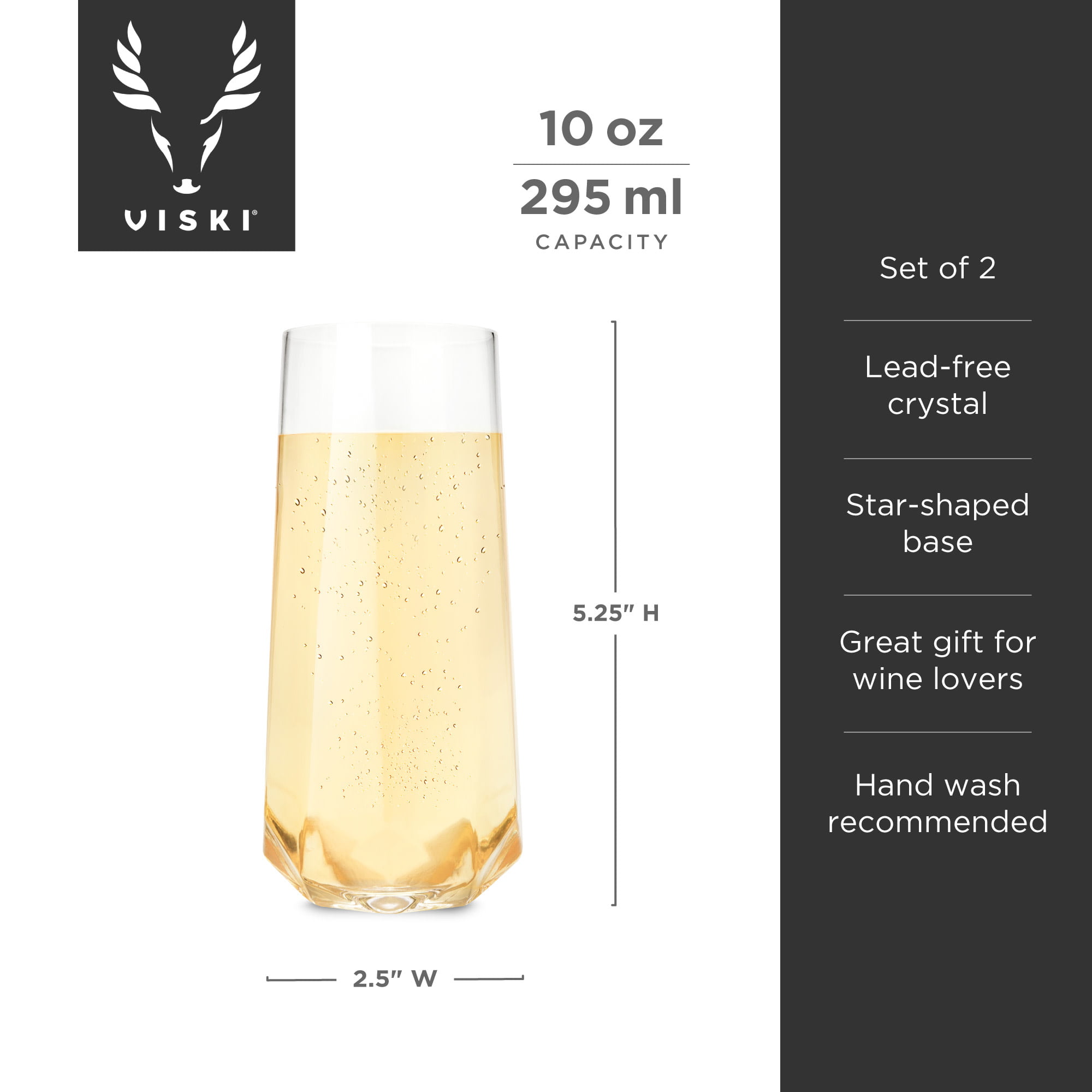 Viski Raye Angled Crystal Champagne Flutes Set of 2 - Premium Crystal Clear  Glass, Modern Stemmed, Champagne Glass Gift Set - 8oz