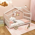 thumbnail image 2 of Costway Twin Size House Bed with Roof Wooden Low Floor Bed No Box Spring Needed White, 2 of 10