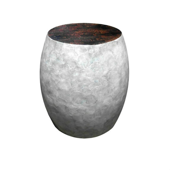 D-Art Collection 17" Sea Shell and Wood Coco Stool in Silver and White