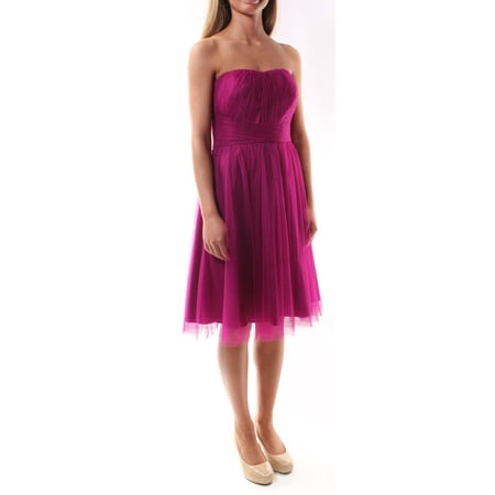 Sheath Strapless Court Train - RALPH LAUREN Womens Purple Ruched Sleeveless Strapless Below The Knee Sheath Evening Dress Size: 2