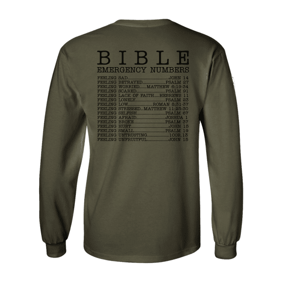 Mens Christian Tshirt Bible Numbers Scripture Long Sleeve T-shirt-Military Green-XX-Large