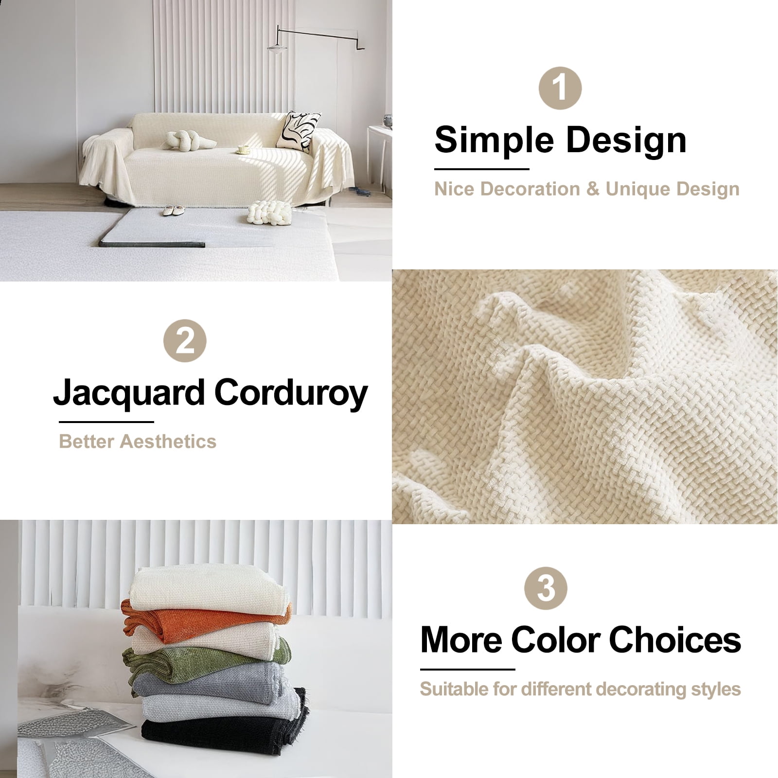 SANMADROLA Sofa Cover Beige Washable Couch Covers for 3 Cushion Couch Sofa Super Soft Sofa Slipcover Non Slip Sofa Cover, Chenille Sofa Covers for Dogs, Furniture Protector, 71"x150"