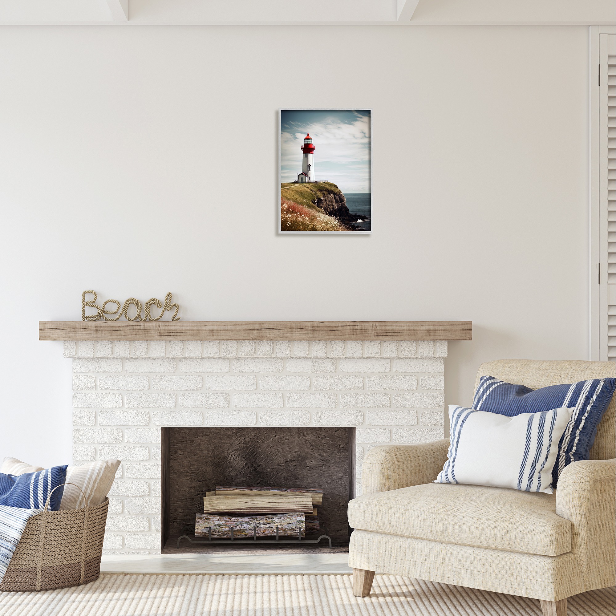 Stupell Industries Lighthouse on High Cliff Landscape Photography Gray Framed Art Print Wall Art, 16 x 20