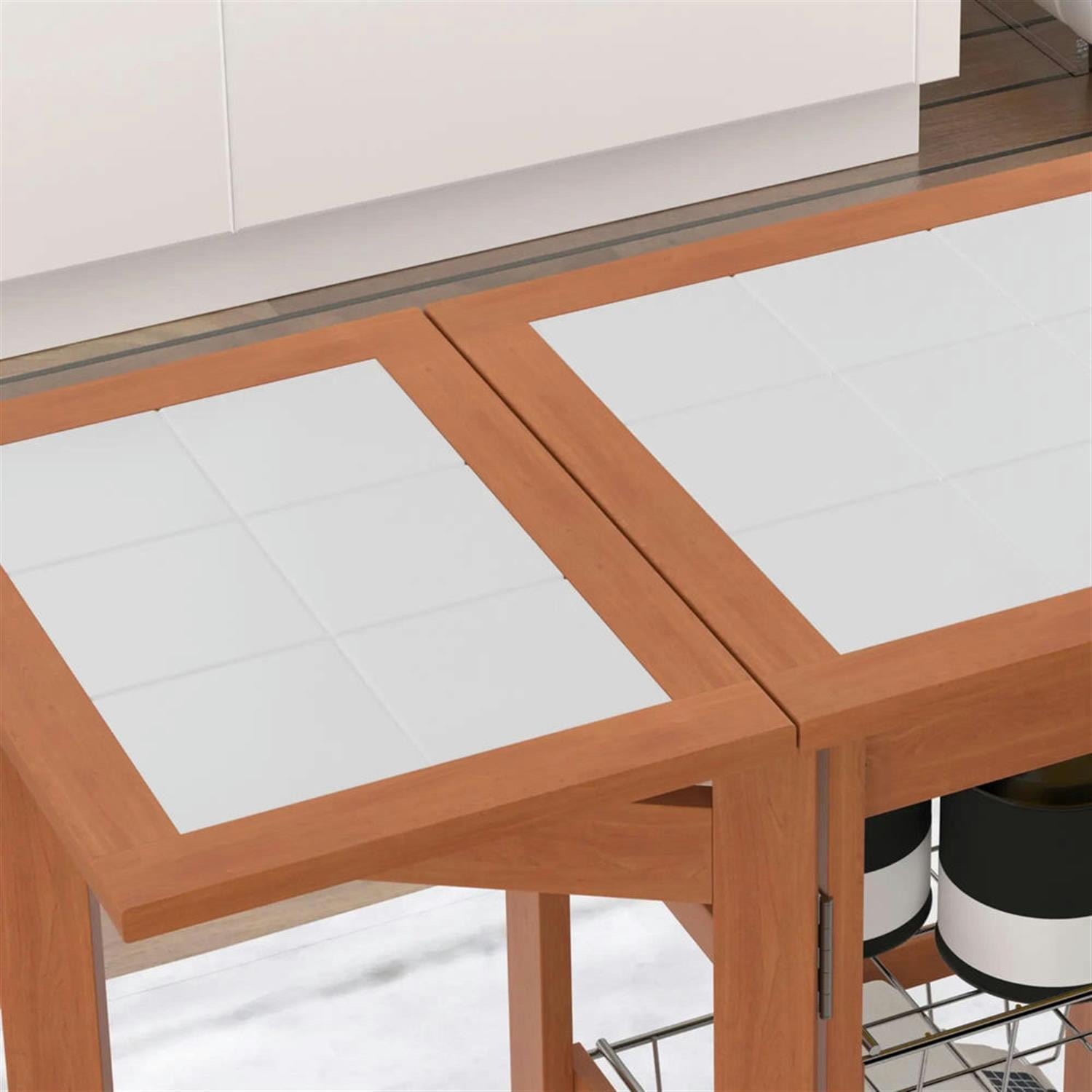 Demi Bonn Small Wooden Kitchen Island Cart on Wheels with Drop Leaf, Rolling Portable Dining Room Serving Utility Carts Mobile Movable with Basket Storage, Brown