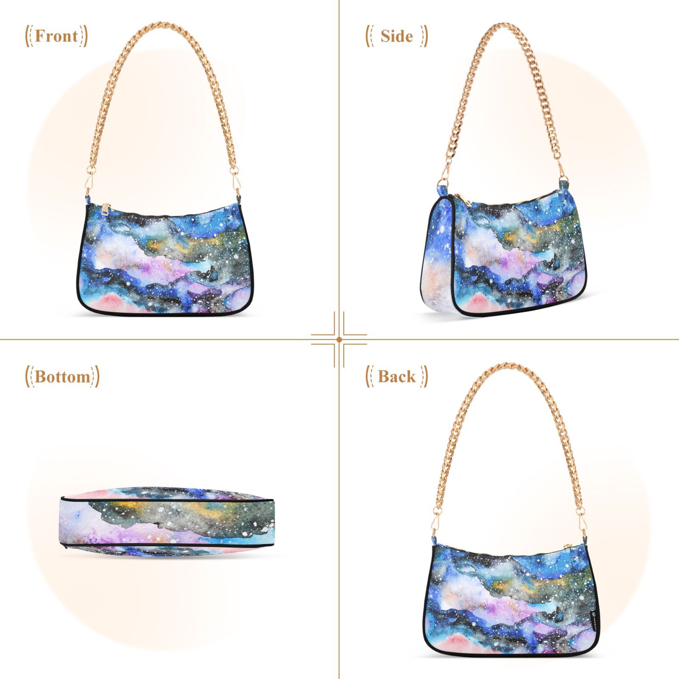 Colorful Marble Pattern Womens Chain Shoulder Bag Tote Handbag Clutch Hobo Purse with Zipper for Travel Casual