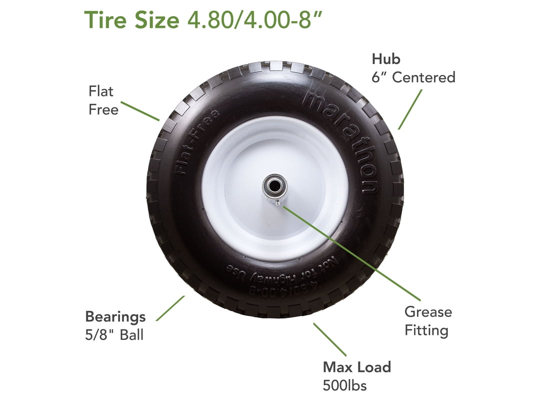 Marathon Tire 4.80/4.00-8, 6 Inch Centered Hub Flat Free Knobby Replacement Tire