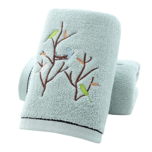 Juego de 2 toallas de mano bordadas en forma de árbol de pájaro con diseño de árbol de pájaro, 100% algodón