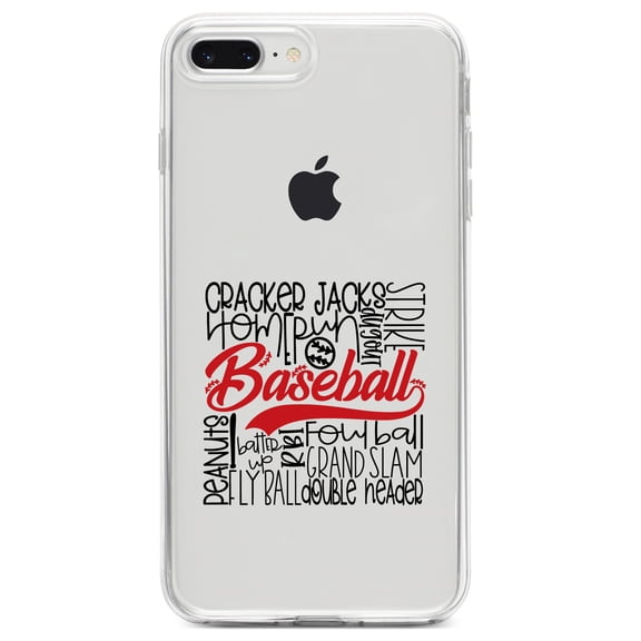 DistinctInk Clear Shockproof Hybrid Case for iPhone 7 PLUS / 8 PLUS (5.5" Screen) TPU Bumper Acrylic Back Tempered Glass Screen Protector - Baseball Word Art - Black & Red