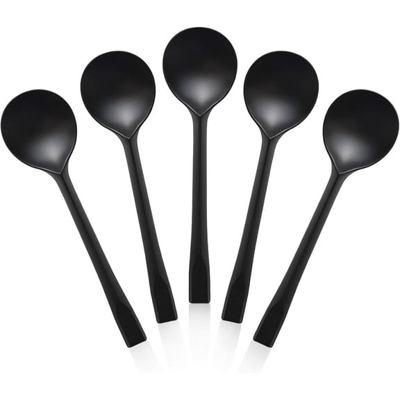 LIOUCBD 200Pcs Black Plastic Serving Spoons, LIOUCBD Disposable Soup Spoon, Heavy Weight Plastic Utensils Cutlery Set for Weddings Catering Buffets Parties Events Christmas Halloween Party