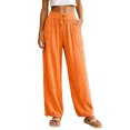thumbnail image 2 of ClodeEU Women's High Waisted Wide Leg Linen Pants,Casual Elastic Waist Summer Trousers with Pockets Orange,Women's Plus XXXL, 2 of 8