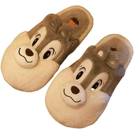 

DanceeMangoo Women Men Fluffy Fur Warm Memory Foam House Shoes Cute Fashion Faithful Happy Smile Dog Slippers Indoor