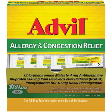 Advil Allergy and Congestion Relief Pills Pain and Fever Reducer Medicine Tablets, 50 Count
