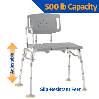 Lumex Bariatric Tub Transfer Bench - Heavy Duty Shower Chair, Extra-Wide Seat, 600 Lb Capacity, Adjustable Height