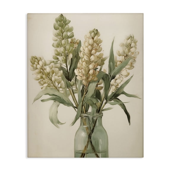 Stupell Industries Country Botanicals in Green Jar Floral Painting Wrapped Canvas Canvas Art Print Wall Art, 16 x 20