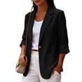 thumbnail image 5 of Women's Long Sleeve Regular Fit Single Breasted Turndown Collar Pocket Linen Blazer Jacket Comfy Office Business Casual Daily Wear Streetwear | CSEONE,Black M, 5 of 8