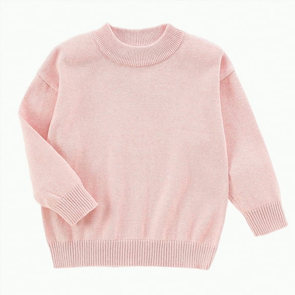CAICJ98 Girls Long Sleeve Sweaters Kids Casual Crew Neck Sweaters for Girls Cute Fall Winter Clothes Pullover Tops Pink,7-8 Years