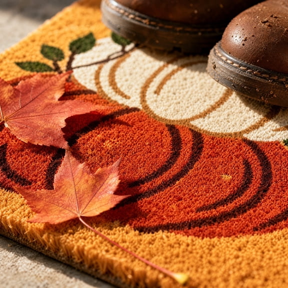 Welcome Pumpkin Coir Doormat, Fall Front Door Mat with Stacked Pumpkin Design, Thanksgiving Porch Entry Rug Outdoor Indoor Decorative Floor Mat for Home Patio Garden Seasonal Holiday Decor, Orange