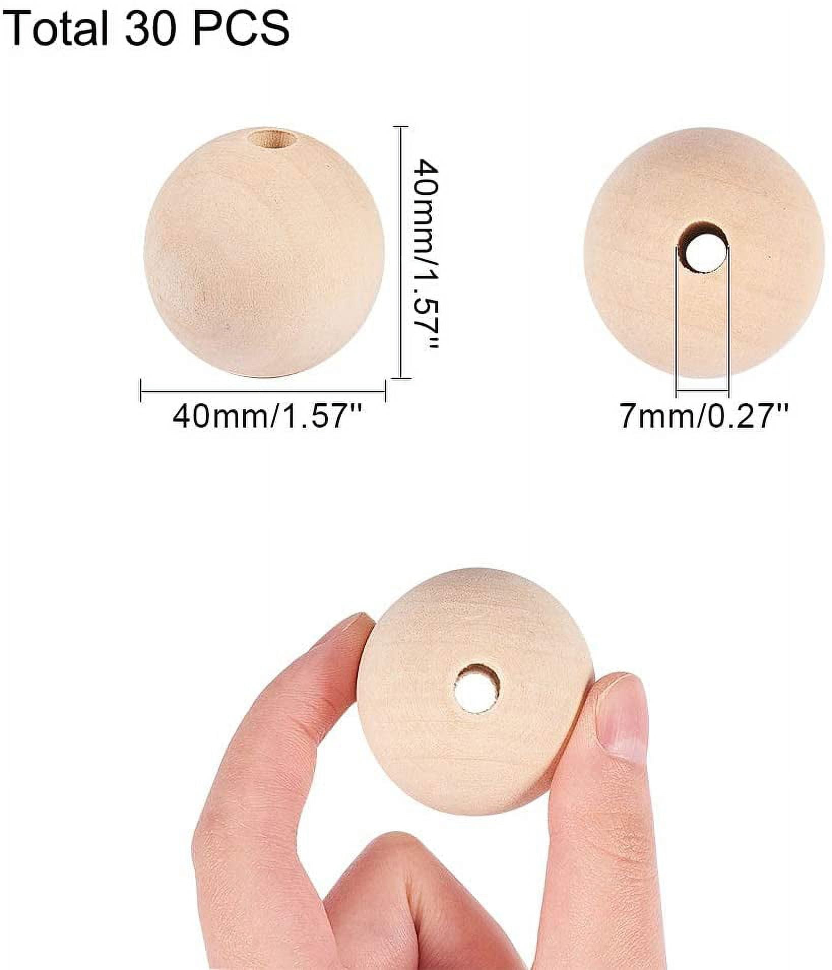 40mm Wood Beads 30pcs Unfinished Large Wooden Beads Natural Wood Ball Loose Beads Wood Spacer Bead for Craft Farmhouse Garland Decor Home Macrame Christmas Jewelry Making DIY
