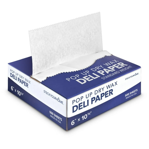 500 Count Pre-Cut Deli Wax Paper Sheets, 6” Heavy Duty Pop Up Dry Wax Sheets for Restaurant, Disposable Deli Paper for Food, Waxed Paper Sheets for Burrito, Hot Dog or Sandwich, Stock Your Home